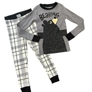 NWTS Lazy One “Bear Hugs” Pajama Set, checked bottoms, size 3
